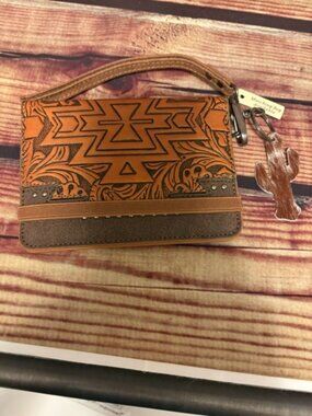 Montana West Tooled Aztec Brown Wallet Wristlet Western NWT